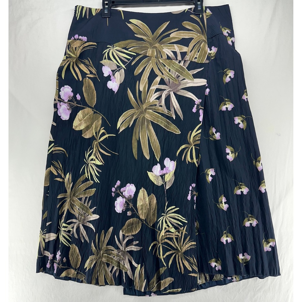 Vince Navy Floral Tropical Palm Print Crinkle Wrap Midi Skirt Womens Size 16
